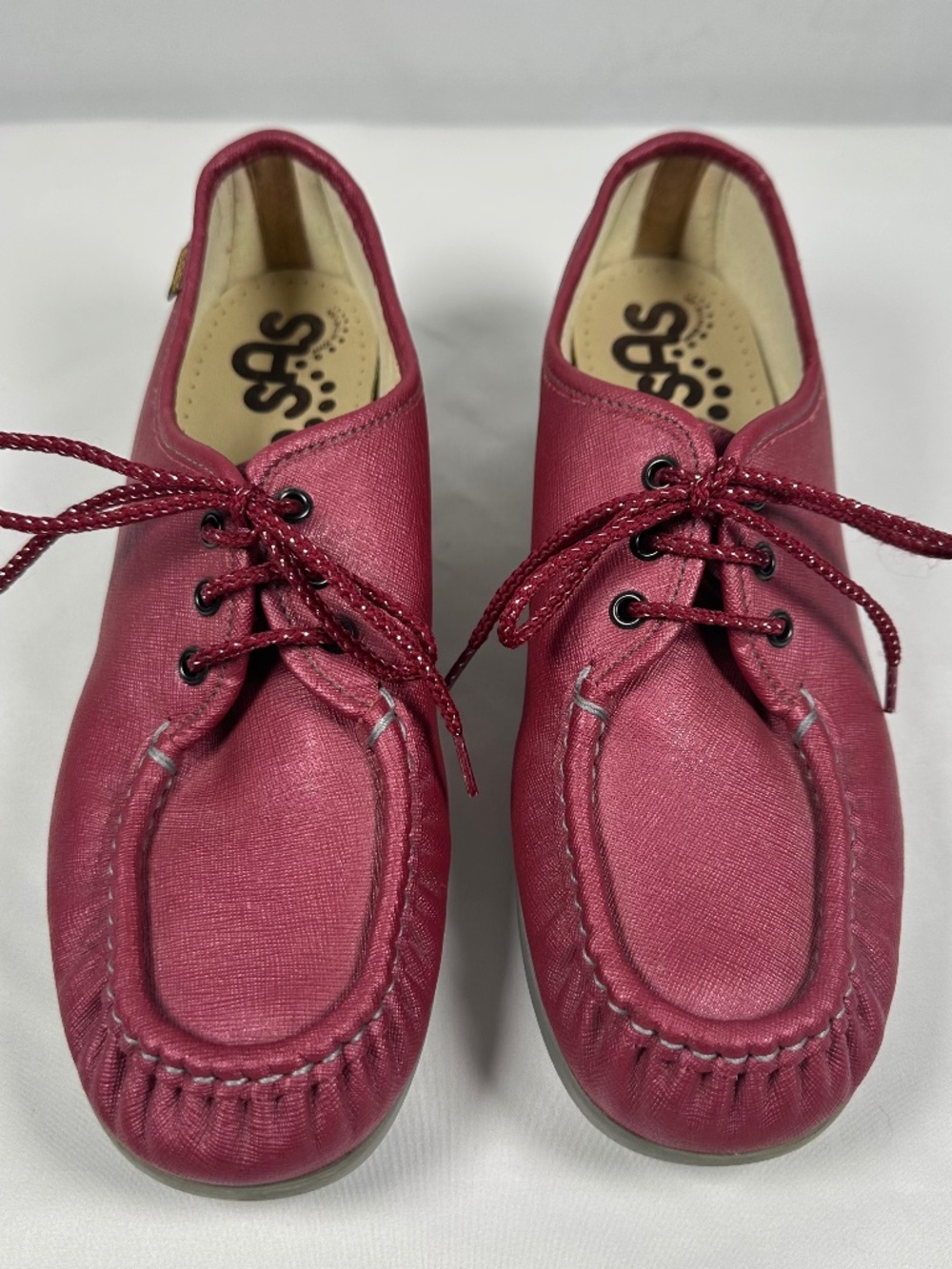 SAS Bounce Women's 10M Cranberry Leather Lace Up Wedge Moccasin Shoes J6884520